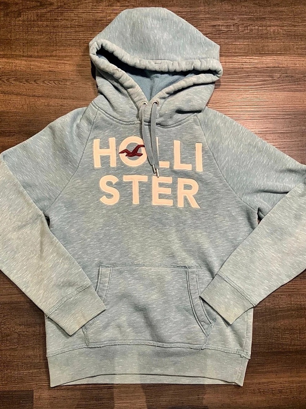 Hollister Logo Graphic Fleece Hoodie Pullover Gray Small